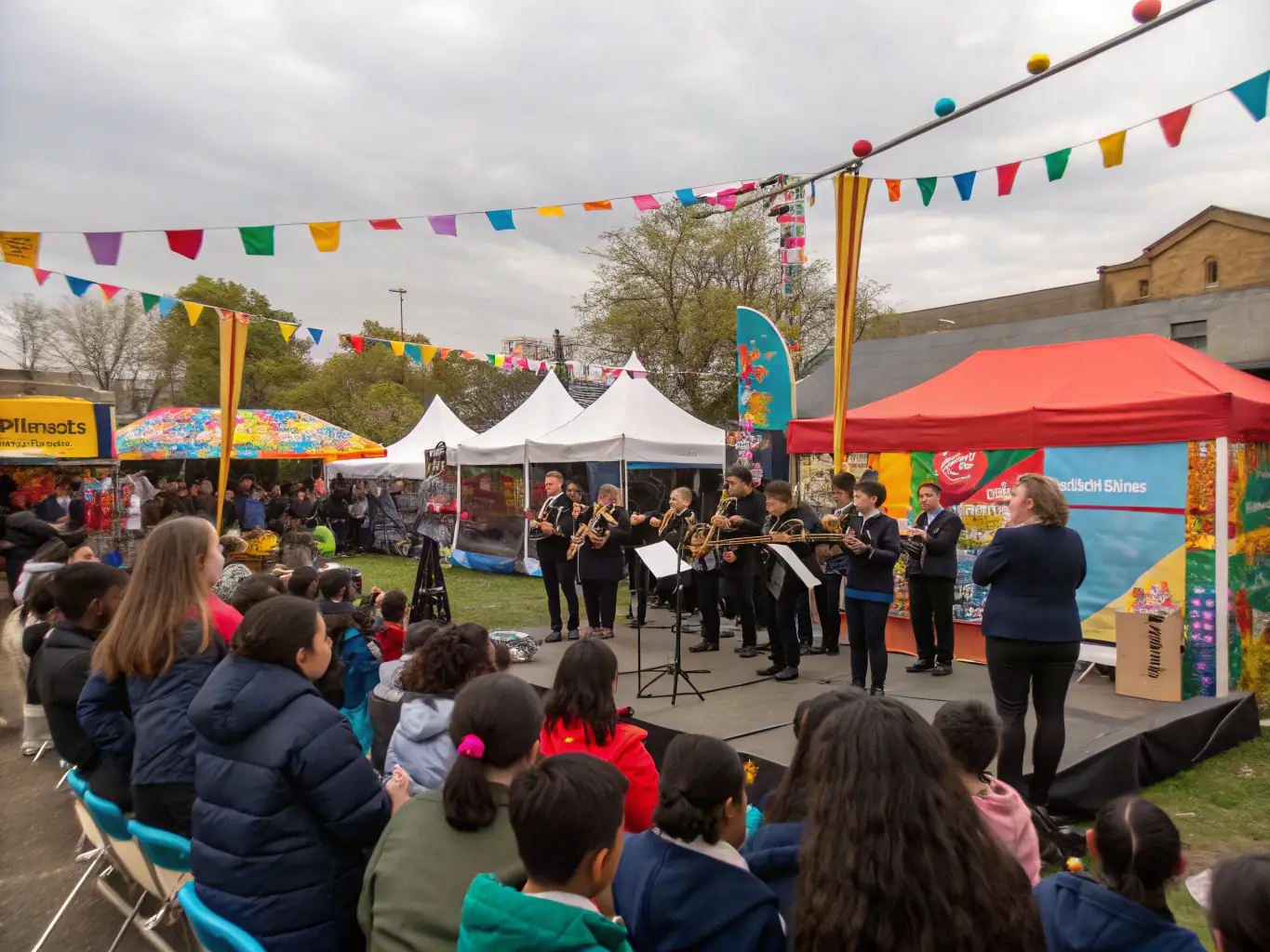 A vibrant image depicting a group of musicians playing traditional Limousin instruments at a local festival, showcasing the energy and passion of the region's musical heritage.